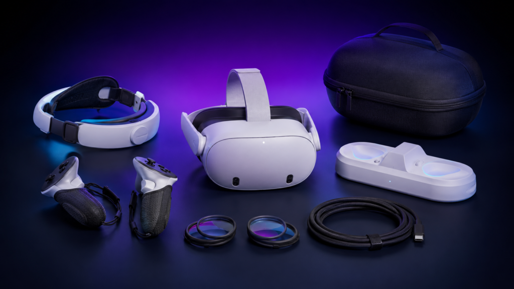 Meta Quest 3 and Quest 3S accessories including battery straps and controller grips