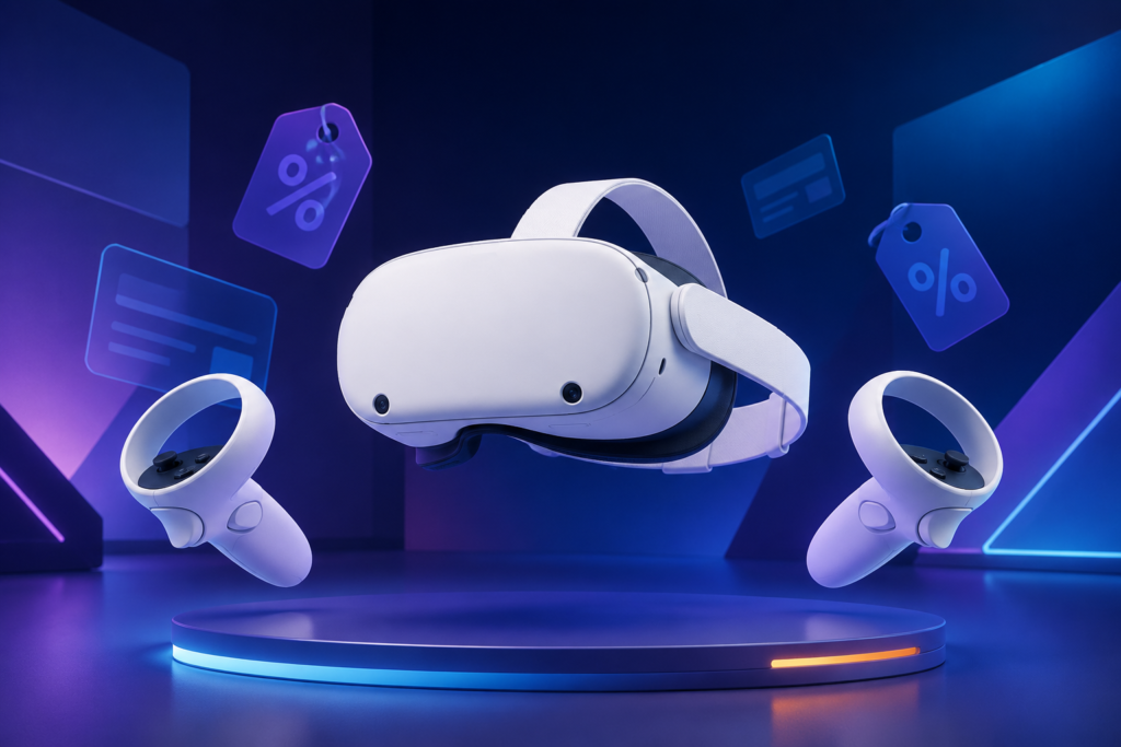 Virtual reality headset and accessories featured in the best UK VR deals guide