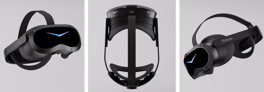Pimax Crystal Pro headset shown from the front and sides